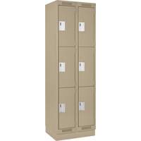 Clean Line Lockers, 3 -tier, Bank of 2, 24" x 18" x 76", Steel, Beige, Rivet (Assembled) Toolneeds Inc.