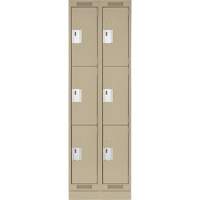 Clean Line Lockers, 3 -tier, Bank of 2, 24" x 18" x 76", Steel, Beige, Rivet (Assembled) Toolneeds Inc.