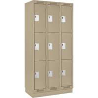 Clean Line Lockers, 3 -tier, Bank of 3, 36" x 18" x 76", Steel, Beige, Rivet (Assembled) Toolneeds Inc.