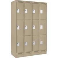 Clean Line Lockers, 3 -tier, Bank of 4, 48" x 18" x 76", Steel, Beige, Rivet (Assembled) Toolneeds Inc.