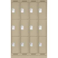Clean Line Lockers, 3 -tier, Bank of 4, 48" x 18" x 76", Steel, Beige, Rivet (Assembled) Toolneeds Inc.