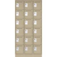 Clean Line Lockerette, 6 -tier, Bank of 3, 36" x 18" x 76", Steel, Beige, Rivet (Assembled) Toolneeds Inc.