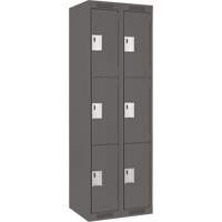 Clean Line Lockers, 3 -tier, Bank of 2, 24" x 18" x 72", Steel, Charcoal, Rivet (Assembled) Toolneeds Inc.