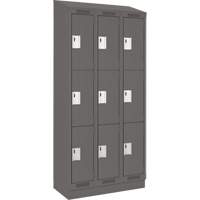 Clean Line Lockers, 3 -tier, Bank of 3, 36" x 18" x 82", Steel, Charcoal, Rivet (Assembled) Toolneeds Inc.