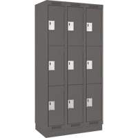 Clean Line Lockers, 3 -tier, Bank of 3, 36" x 18" x 76", Steel, Charcoal, Rivet (Assembled) Toolneeds Inc.