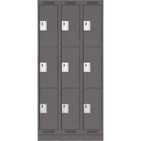 Clean Line Lockers, 3 -tier, Bank of 3, 36" x 18" x 76", Steel, Charcoal, Rivet (Assembled) Toolneeds Inc.