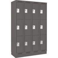 Clean Line Lockers, 3 -tier, Bank of 4, 48" x 18" x 76", Steel, Charcoal, Rivet (Assembled) Toolneeds Inc.