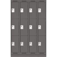 Clean Line Lockers, 3 -tier, Bank of 4, 48" x 18" x 76", Steel, Charcoal, Rivet (Assembled) Toolneeds Inc.