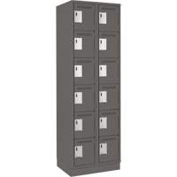 Clean Line Lockerette, 6 -tier, Bank of 2, 24" x 18" x 76", Steel, Charcoal, Rivet (Assembled) Toolneeds Inc.