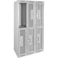 Clean Line Lockers, 2 -tier, Bank of 3, 36" x 15" x 72", Steel, Grey, Rivet (Assembled), Perforated Toolneeds Inc.