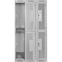 Clean Line Lockers, 2 -tier, Bank of 3, 36" x 15" x 72", Steel, Grey, Rivet (Assembled), Perforated Toolneeds Inc.