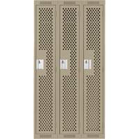 Clean Line Lockers, Bank of 3, 36" x 15" x 72", Steel, Beige, Rivet (Assembled), Perforated Toolneeds Inc.