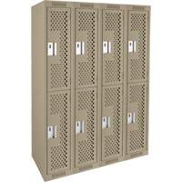 Clean Line Lockers, 2 -tier, Bank of 4, 48" x 15" x 72", Steel, Beige, Rivet (Assembled), Perforated Toolneeds Inc.