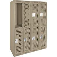 Clean Line Lockers, 2 -tier, Bank of 4, 48" x 15" x 72", Steel, Beige, Rivet (Assembled), Perforated Toolneeds Inc.
