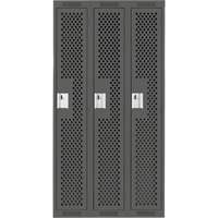 Clean Line Lockers, Bank of 3, 36" x 15" x 72", Steel, Charcoal, Rivet (Assembled), Perforated Toolneeds Inc.