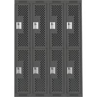 Clean Line Lockers, 2 -tier, Bank of 4, 48" x 15" x 72", Steel, Charcoal, Rivet (Assembled), Perforated Toolneeds Inc.