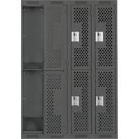 Clean Line Lockers, 2 -tier, Bank of 4, 48" x 15" x 72", Steel, Charcoal, Rivet (Assembled), Perforated Toolneeds Inc.