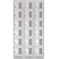 Clean-Line Perforated Lockerette, 6 -tier, Bank of 3, 15" x 72" x 12", Steel Toolneeds Inc.