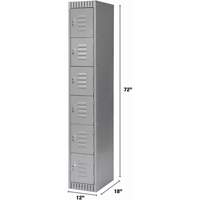 Lockers, 6 -tier, 12" x 18" x 72", Steel, Grey, Knocked Down Toolneeds Inc.