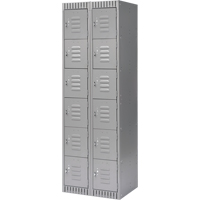Lockers, 6 -tier, Bank of 2, 24" x 18" x 72", Steel, Grey, Knocked Down Toolneeds Inc.