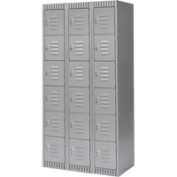 Lockers, 6 -tier, Bank of 3, 36" x 18" x 72", Steel, Grey, Knocked Down Toolneeds Inc.
