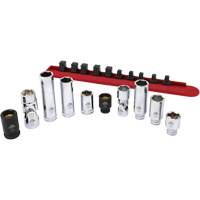 Chrome Finish Socket Set with Rail, 10 Pieces, 1/4"/3/8" Drive Size Toolneeds Inc.