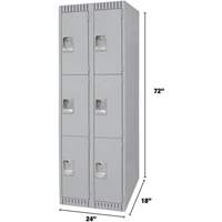 Lockers, 3 -tier, Bank of 2, 24" x 18" x 72", Steel, Grey, Knocked Down Toolneeds Inc.
