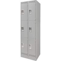 Lockers, 3 -tier, Bank of 2, 24" x 18" x 76", Steel, Grey, Knocked Down Toolneeds Inc.
