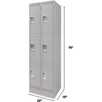 Lockers, 3 -tier, Bank of 2, 24" x 18" x 76", Steel, Grey, Knocked Down Toolneeds Inc.