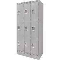 Lockers, 3 -tier, Bank of 3, 36" x 18" x 76", Steel, Grey, Knocked Down Toolneeds Inc.