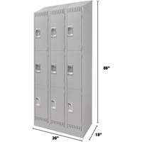 Lockers, 3 -tier, Bank of 3, 36" x 18" x 86", Steel, Grey, Knocked Down Toolneeds Inc.
