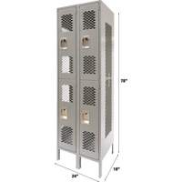 Vented Lockers, 2 -tier, Bank of 2, 24" x 18" x 78", Steel, Grey, Knocked Down, Perforated Toolneeds Inc.