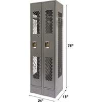 Vented Lockers, Bank of 2, 24" x 18" x 78", Steel, Grey, Knocked Down, Perforated Toolneeds Inc.