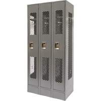 Vented Lockers, Bank of 3, 36 x 18" x 78", Steel, Grey, Knocked Down, Perforated Toolneeds Inc.