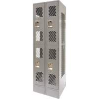Vented Lockers, 2 -tier, Bank of 2, 24" x 18" x 78", Steel, Grey, Knocked Down, Perforated Toolneeds Inc.
