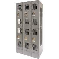 Vented Lockers, 2 -tier, Bank of 3, 36 x 18" x 78", Steel, Grey, Knocked Down, Perforated Toolneeds Inc.
