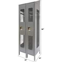 Vented Lockers, Bank of 2, 24" x 18" x 88", Steel, Grey, Knocked Down, Perforated Toolneeds Inc.