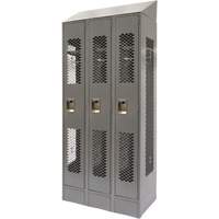 Vented Lockers, Bank of 3, 36 x 18" x 88", Steel, Grey, Knocked Down, Perforated Toolneeds Inc.