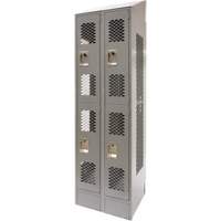 Vented Lockers, 2 -tier, Bank of 2, 24" x 18" x 88", Steel, Grey, Knocked Down, Perforated Toolneeds Inc.