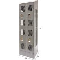 Vented Lockers, 2 -tier, Bank of 2, 24" x 18" x 88", Steel, Grey, Knocked Down, Perforated Toolneeds Inc.