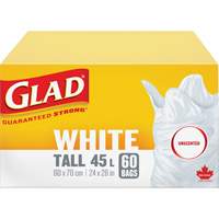 Tall 45L Unscented Garbage Bags, Regular, 24" W x 28" L, White Toolneeds Inc.