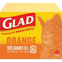 135L Garbage Bags, Regular, 31" W x 42" L, Orange Toolneeds Inc.