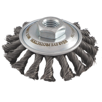 Brosses soucoupes &agrave; fils nou&eacute;s, Dia. 4", Fils 0,02", Arbre 5/8"-11, Acier Toolneeds Inc.