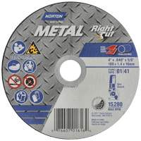 Meule &agrave; tronçonner m&eacute;tallique pour coupe &agrave; angle droit RightCut, 4-1/2" x 0,04", Arbre de 7/8", Type 01/41, Oxyde d'aluminium, 13580 Tr/min Toolneeds Inc.