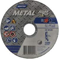 Meule &agrave; tronçonner m&eacute;tallique pour coupe &agrave; angle droit RightCut, 4-1/2" x 0,045", Arbre de 7/8", Type 01/41, Oxyde d'aluminium, 13580 Tr/min Toolneeds Inc.