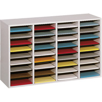 Adjustable Compartment Literature Organizer, Stationary, 36 Slots, Wood, 39-1/4" W x 11-3/4" D x 24" H Toolneeds Inc.