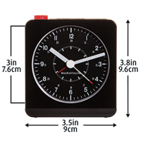 Desk Alarm Clock, Analog, Battery Operated, 3.5" W x 1.5" D x 3.75" H, Black Toolneeds Inc.