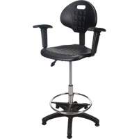 Heavy-Duty Ergonomic Stool with Adjustable Arm Rests, Stationary, Adjustable, 39" - 48", Polyurethane Seat, Black Toolneeds Inc.
