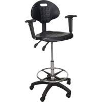 Tabouret ergonomique robuste avec accoudoirs r&eacute;glables et roulettes en nylon, Mobile, Ajustable, 39" - 48", Polyur&eacute;thane Si&egrave;ge, Noir Toolneeds Inc.