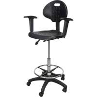 Tabouret ergonomique robuste avec accoudoirs r&eacute;glables et roulettes en nylon, Mobile, Ajustable, 39" - 48", Polyur&eacute;thane Si&egrave;ge, Noir Toolneeds Inc.